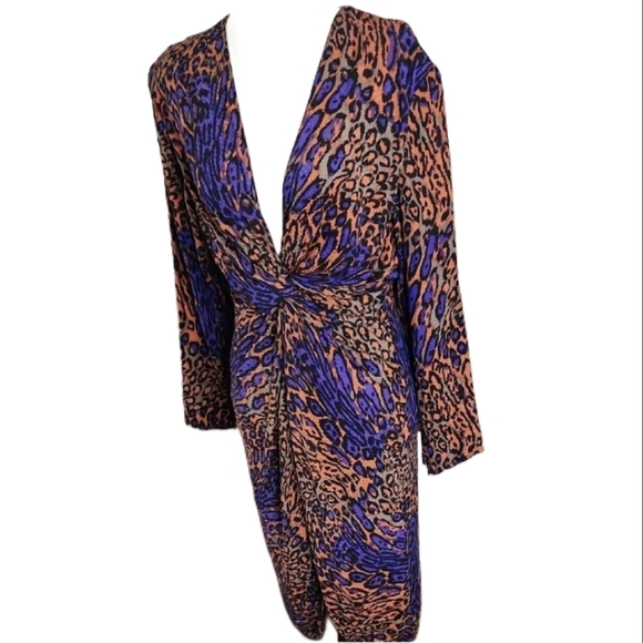 Rare Flora Kung Leopard Print Twist Front Dress Vintage Sz.12p Flattering - Picture 3 of 6